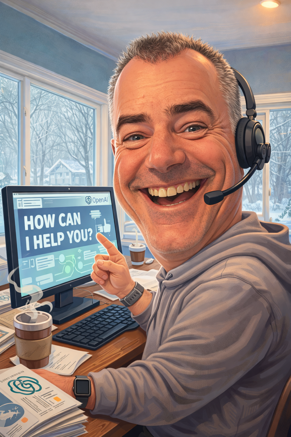 Illustrated Coach Bouf ready to help